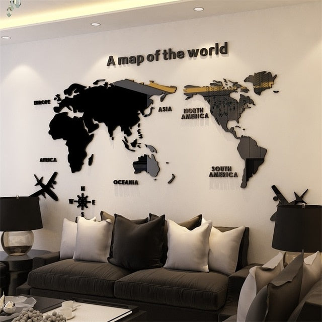 Mirror Wall Art World Map Decal Mural SKU# MOS0030